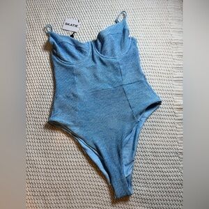 Skatie NWT One Piece Light Blue Textured Summer Swimsuit